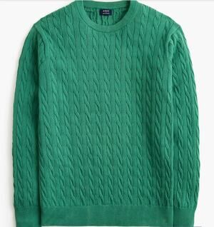 NWT J.Crew Factory Men's cotton cable crewneck sweater in green sz. M